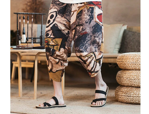 Streetwear Mens New Beach Pants Male Summer Casual Calf-Length Pants Man Chinese Style Baggy Loose Trousers Drawstring | Vimost Shop.