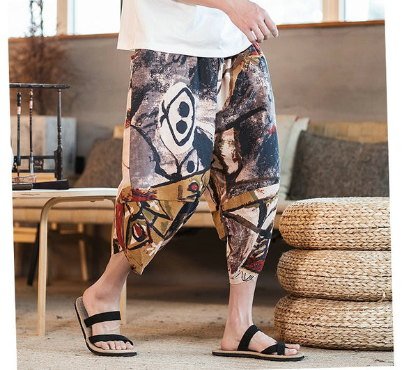 Streetwear Mens New Beach Pants Male Summer Casual Calf-Length Pants Man Chinese Style Baggy Loose Trousers Drawstring | Vimost Shop.