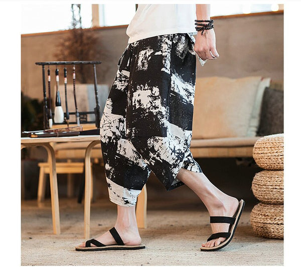 Streetwear Mens New Beach Pants Male Summer Casual Calf-Length Pants Man Chinese Style Baggy Loose Trousers Drawstring | Vimost Shop.