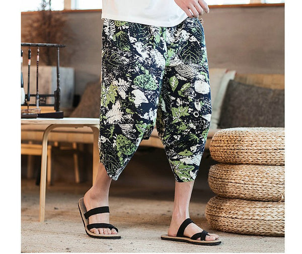 Streetwear Mens New Beach Pants Male Summer Casual Calf-Length Pants Man Chinese Style Baggy Loose Trousers Drawstring | Vimost Shop.