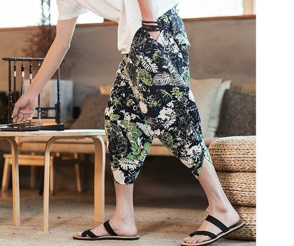 Streetwear Mens New Beach Pants Male Summer Casual Calf-Length Pants Man Chinese Style Baggy Loose Trousers Drawstring | Vimost Shop.