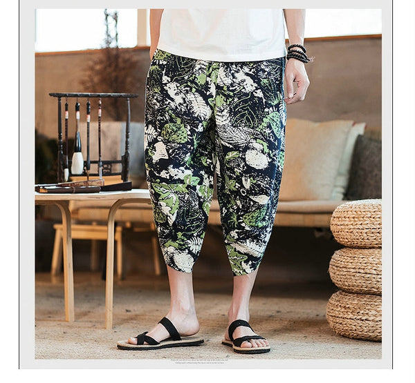 Streetwear Mens New Beach Pants Male Summer Casual Calf-Length Pants Man Chinese Style Baggy Loose Trousers Drawstring | Vimost Shop.