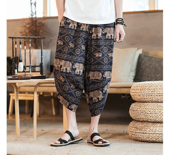 Streetwear Mens New Beach Pants Male Summer Casual Calf-Length Pants Man Chinese Style Baggy Loose Trousers Drawstring | Vimost Shop.