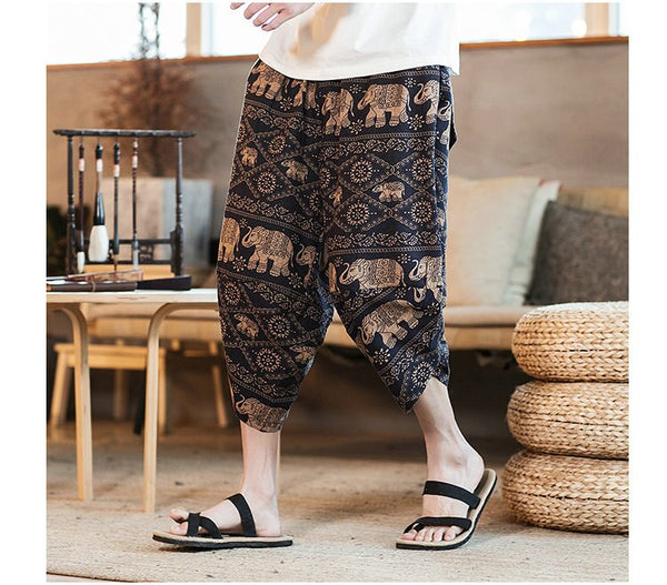 Streetwear Mens New Beach Pants Male Summer Casual Calf-Length Pants Man Chinese Style Baggy Loose Trousers Drawstring | Vimost Shop.