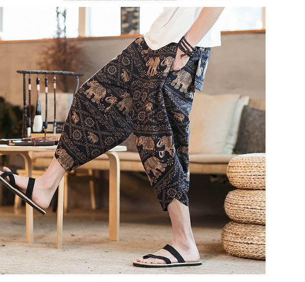 Streetwear Mens New Beach Pants Male Summer Casual Calf-Length Pants Man Chinese Style Baggy Loose Trousers Drawstring | Vimost Shop.