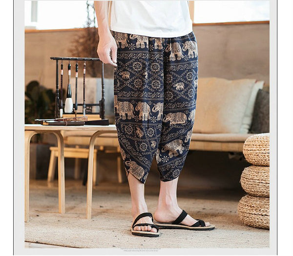 Streetwear Mens New Beach Pants Male Summer Casual Calf-Length Pants Man Chinese Style Baggy Loose Trousers Drawstring | Vimost Shop.