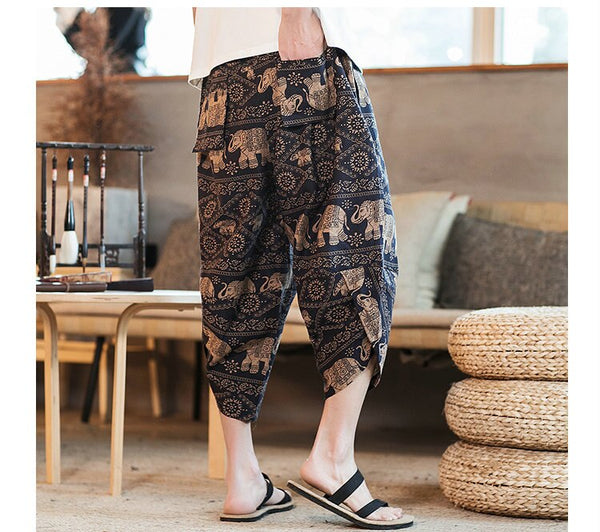 Streetwear Mens New Beach Pants Male Summer Casual Calf-Length Pants Man Chinese Style Baggy Loose Trousers Drawstring | Vimost Shop.