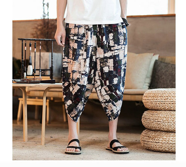 Streetwear Mens New Beach Pants Male Summer Casual Calf-Length Pants Man Chinese Style Baggy Loose Trousers Drawstring | Vimost Shop.