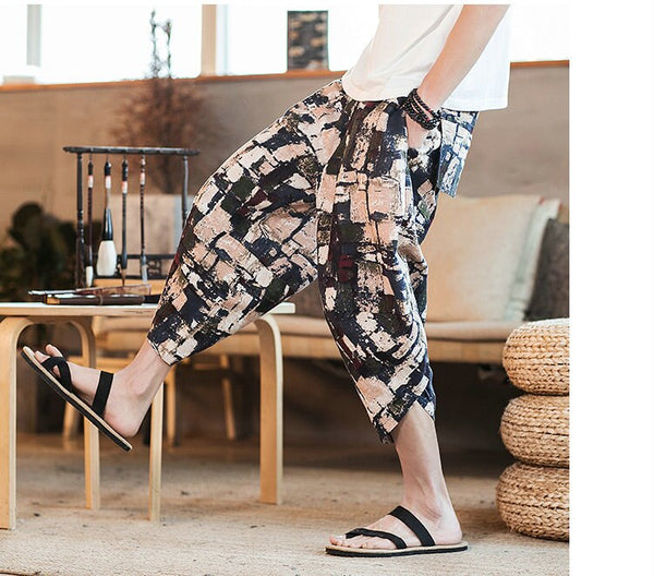 Streetwear Mens New Beach Pants Male Summer Casual Calf-Length Pants Man Chinese Style Baggy Loose Trousers Drawstring | Vimost Shop.