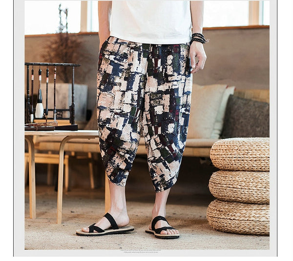 Streetwear Mens New Beach Pants Male Summer Casual Calf-Length Pants Man Chinese Style Baggy Loose Trousers Drawstring | Vimost Shop.