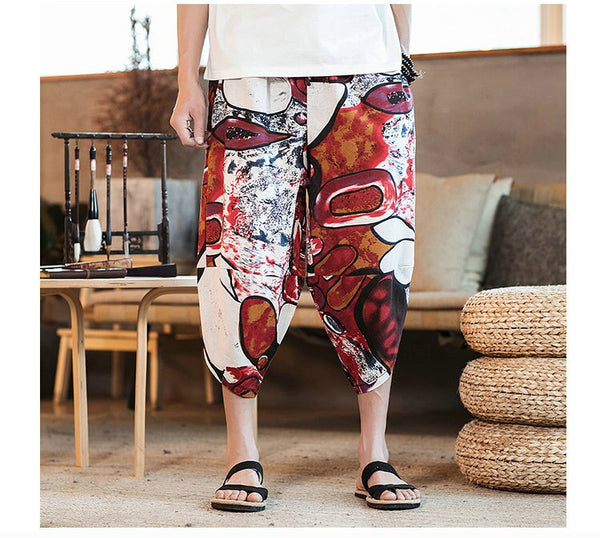 Streetwear Mens New Beach Pants Male Summer Casual Calf-Length Pants Man Chinese Style Baggy Loose Trousers Drawstring | Vimost Shop.