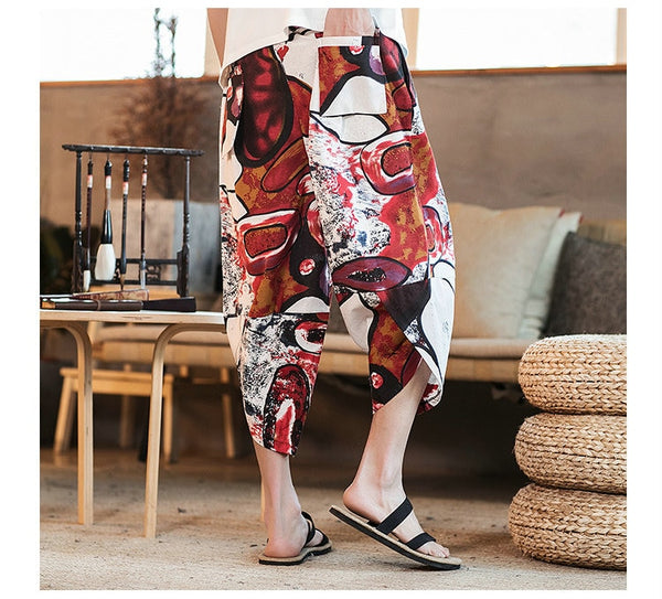 Streetwear Mens New Beach Pants Male Summer Casual Calf-Length Pants Man Chinese Style Baggy Loose Trousers Drawstring | Vimost Shop.