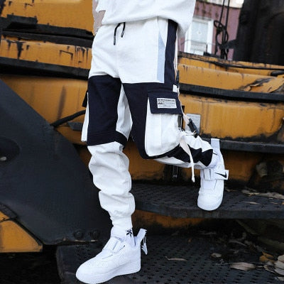 Men Hip Hop Black Cargo Pants joggers Sweatpants Multi-pocket Ribbons men's sports pants streetwear casual men's casual pants | Vimost Shop.