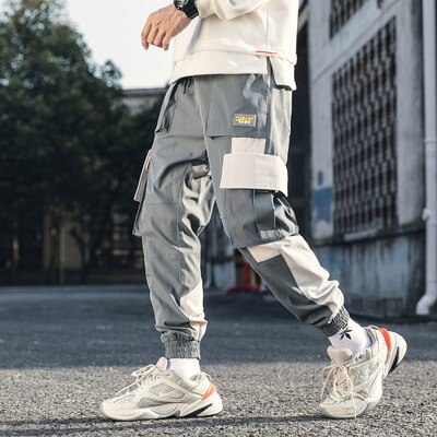 Men Hip Hop Black Cargo Pants joggers Sweatpants Multi-pocket Ribbons men's sports pants streetwear casual men's casual pants | Vimost Shop.