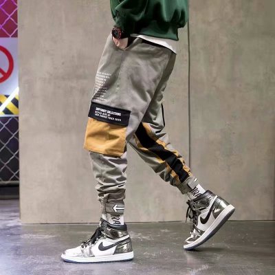 Men Hip Hop Black Cargo Pants joggers Sweatpants Multi-pocket Ribbons men's sports pants streetwear casual men's casual pants | Vimost Shop.