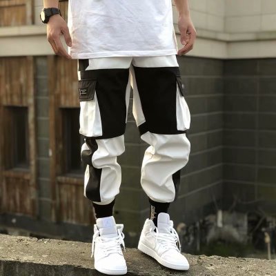 Men Hip Hop Black Cargo Pants joggers Sweatpants Multi-pocket Ribbons men's sports pants streetwear casual men's casual pants | Vimost Shop.