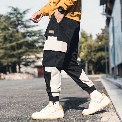Men Hip Hop Black Cargo Pants joggers Sweatpants Multi-pocket Ribbons men's sports pants streetwear casual men's casual pants | Vimost Shop.