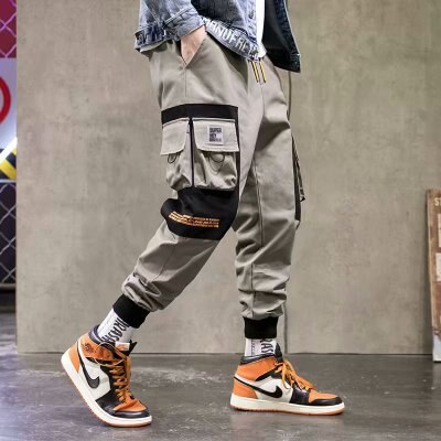 Men Hip Hop Black Cargo Pants joggers Sweatpants Multi-pocket Ribbons men's sports pants streetwear casual men's casual pants | Vimost Shop.