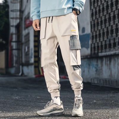 Men Hip Hop Black Cargo Pants joggers Sweatpants Multi-pocket Ribbons men's sports pants streetwear casual men's casual pants | Vimost Shop.