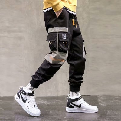Men Hip Hop Black Cargo Pants joggers Sweatpants Multi-pocket Ribbons men's sports pants streetwear casual men's casual pants | Vimost Shop.