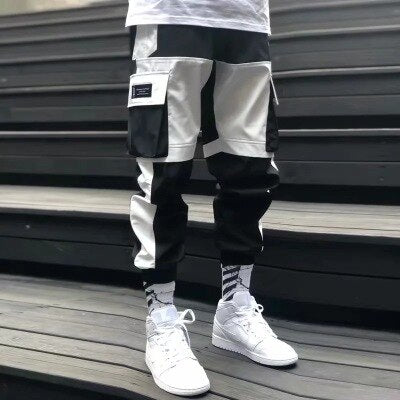 Men Hip Hop Black Cargo Pants joggers Sweatpants Multi-pocket Ribbons men's sports pants streetwear casual men's casual pants | Vimost Shop.