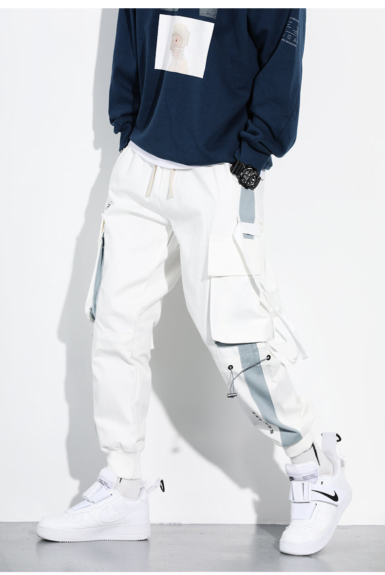 Men Hip Hop Black Cargo Pants joggers Sweatpants Multi-pocket Ribbons men's sports pants streetwear casual men's casual pants | Vimost Shop.