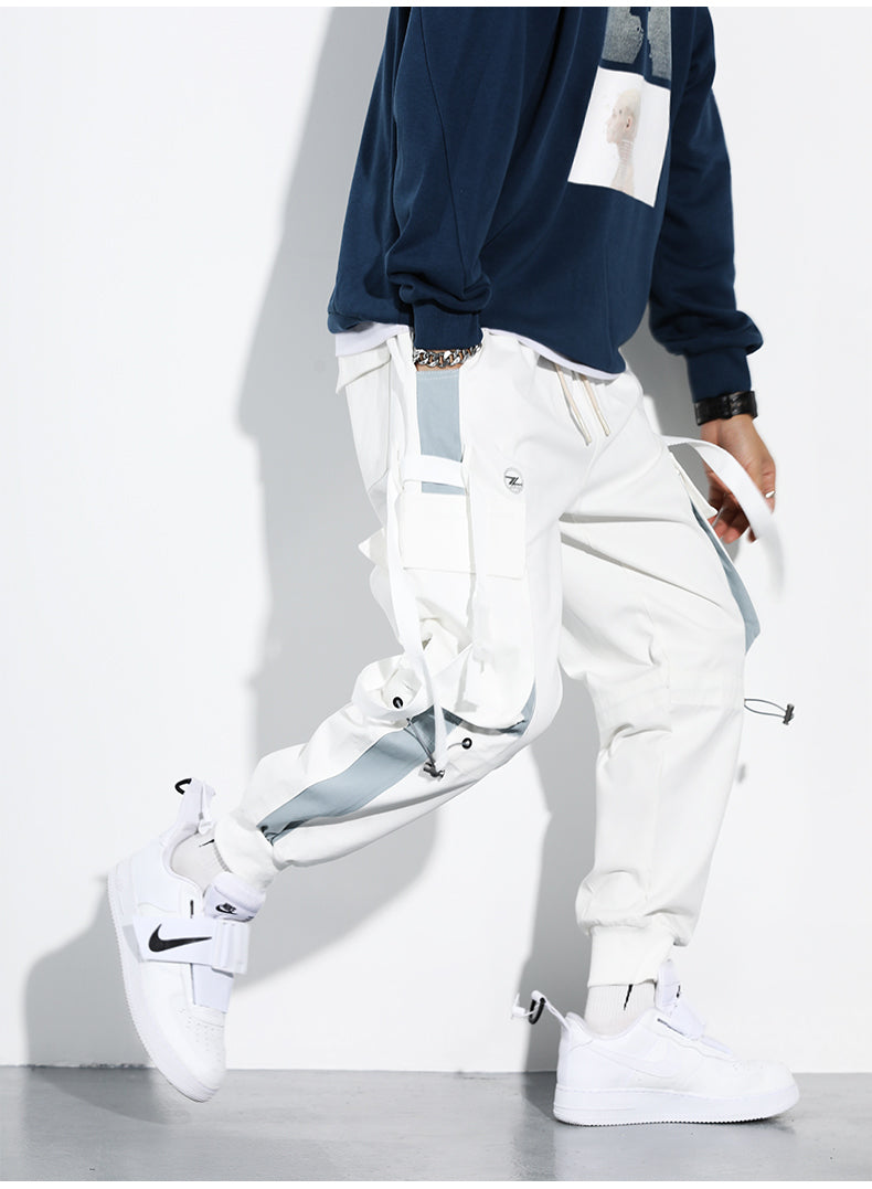 Men Hip Hop Black Cargo Pants joggers Sweatpants Multi-pocket Ribbons men's sports pants streetwear casual men's casual pants | Vimost Shop.