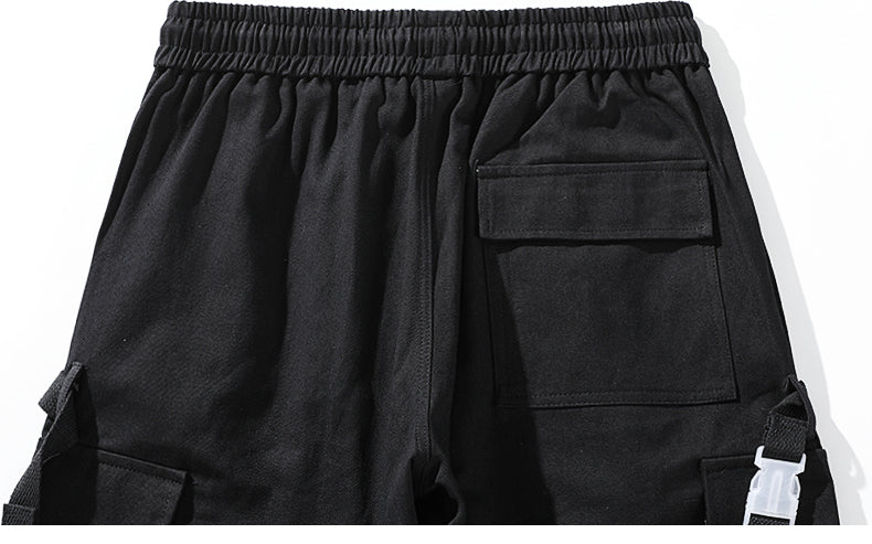 Men Hip Hop Black Cargo Pants joggers Sweatpants Multi-pocket Ribbons men's sports pants streetwear casual men's casual pants | Vimost Shop.