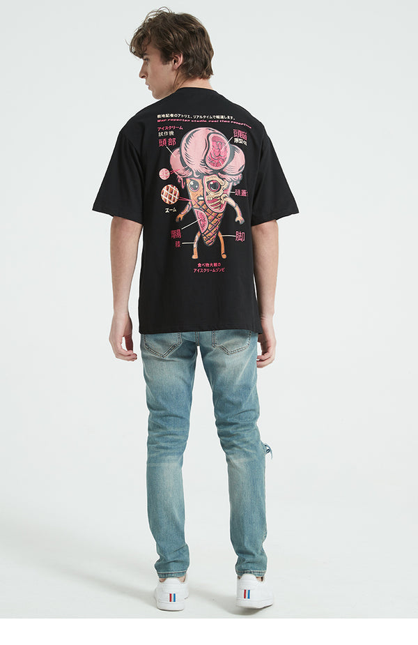 Men Hip Hop T Shirt Funny Ice Cream Anatomy Harajuku Japanese Kanji T-Shirt Streetwear | Vimost Shop.