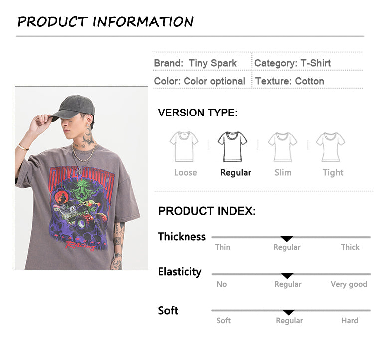 Men Oversize Hip Hop T-Shirt Devil Racing Harajuku Tshirt Summer Short Sleeve Cotton Loose Tops Tees | Vimost Shop.