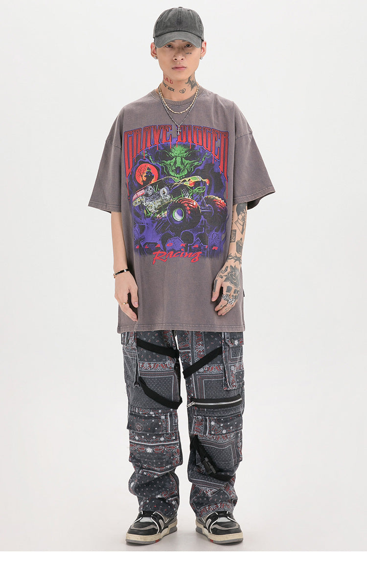 Men Oversize Hip Hop T-Shirt Devil Racing Harajuku Tshirt Summer Short Sleeve Cotton Loose Tops Tees | Vimost Shop.