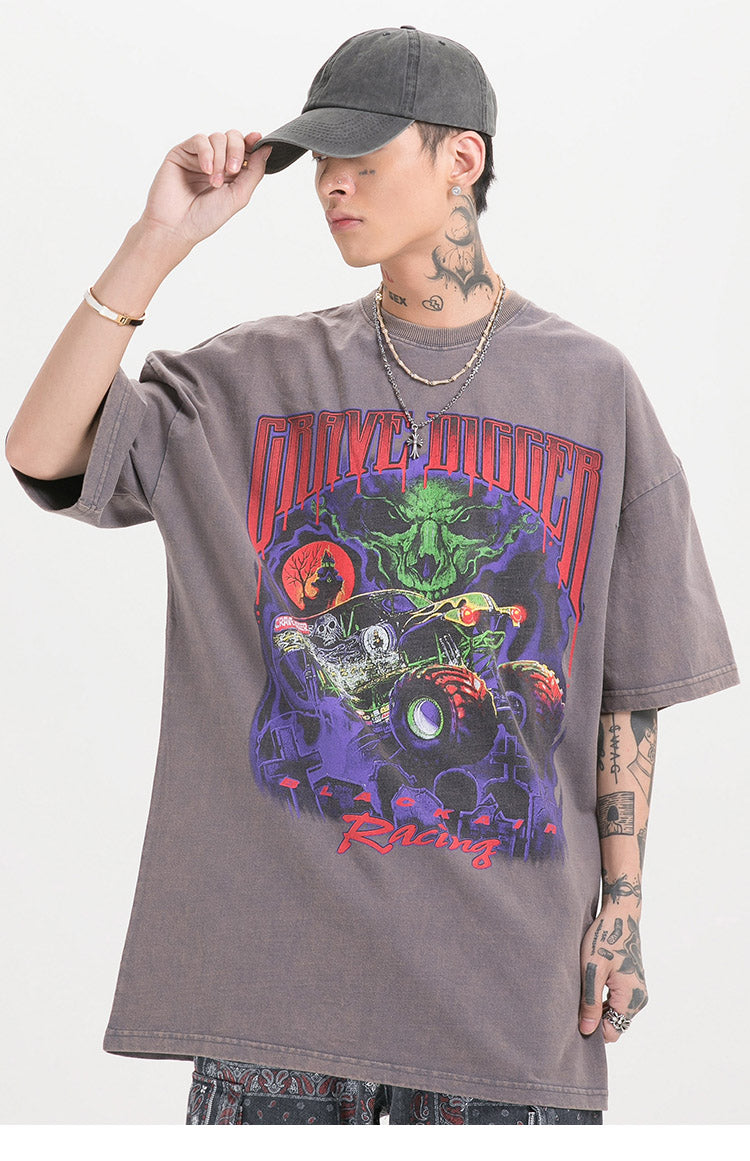 Men Oversize Hip Hop T-Shirt Devil Racing Harajuku Tshirt Summer Short Sleeve Cotton Loose Tops Tees | Vimost Shop.