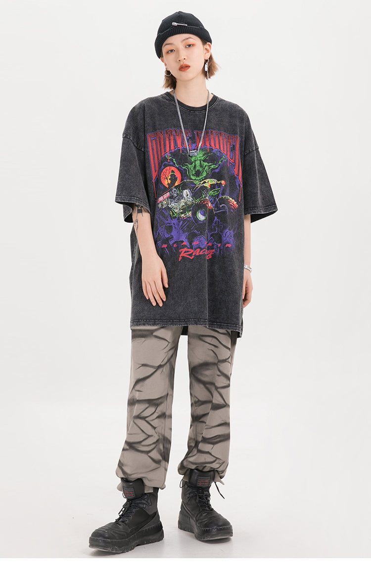 Men Oversize Hip Hop T-Shirt Devil Racing Harajuku Tshirt Summer Short Sleeve Cotton Loose Tops Tees | Vimost Shop.