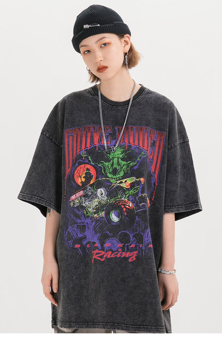 Men Oversize Hip Hop T-Shirt Devil Racing Harajuku Tshirt Summer Short Sleeve Cotton Loose Tops Tees | Vimost Shop.
