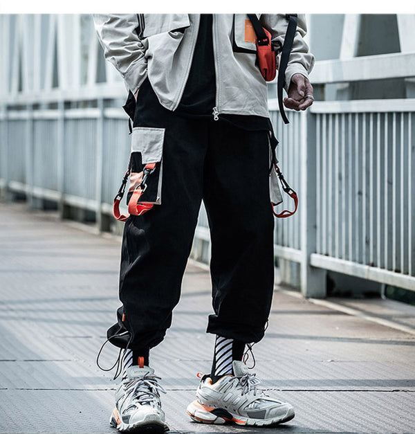 Hip Hop Color Block Pockets Male Harem Cargo Pants Streetwear Harajuku Casual Drawstring Joggers Mens Trousers | Vimost Shop.