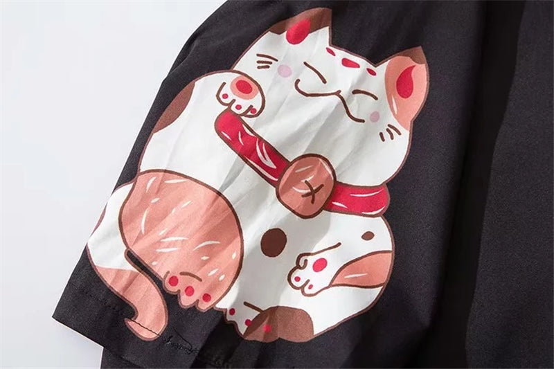 Japan Style Clothes Men Summer Streetwear Cat Print Kimono Cardigan Mandarin Robe Men Unisex Japanese Trend Kimonos | Vimost Shop.