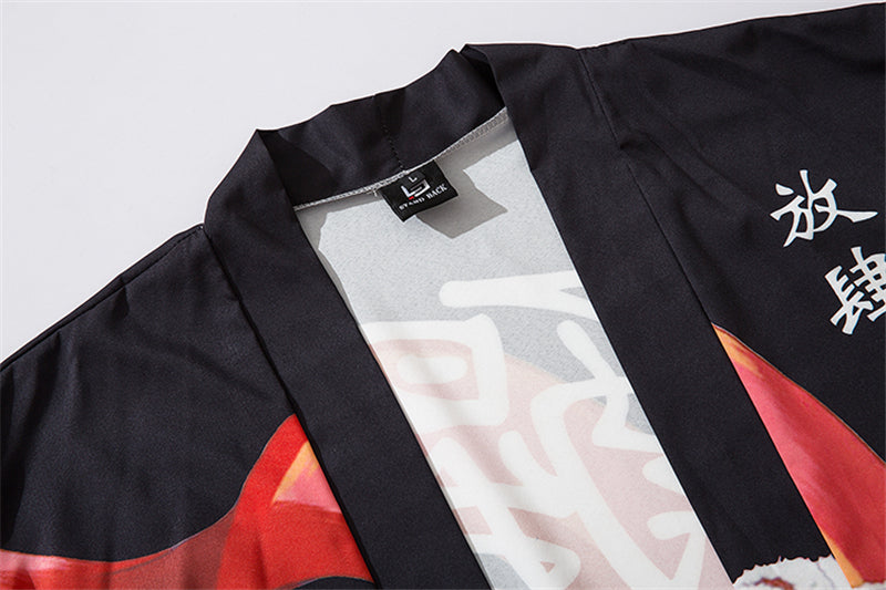 Japan Style Clothes Men Summer Streetwear Cat Print Kimono Cardigan Mandarin Robe Men Unisex Japanese Trend Kimonos | Vimost Shop.