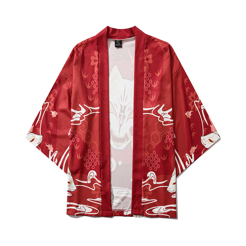 Japan Style Clothes Men Summer Streetwear Cat Print Kimono Cardigan Mandarin Robe Men Unisex Japanese Trend Kimonos | Vimost Shop.