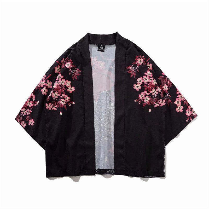 Japan Style Clothes Men Summer Streetwear Cat Print Kimono Cardigan Mandarin Robe Men Unisex Japanese Trend Kimonos | Vimost Shop.