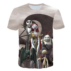 Halloween Printed 3D Short Sleeve Tshirt The Nightmare Before Christmas Cosplay T-Shirt Jack And Sally Slim Design Fashion Tops | Vimost Shop.