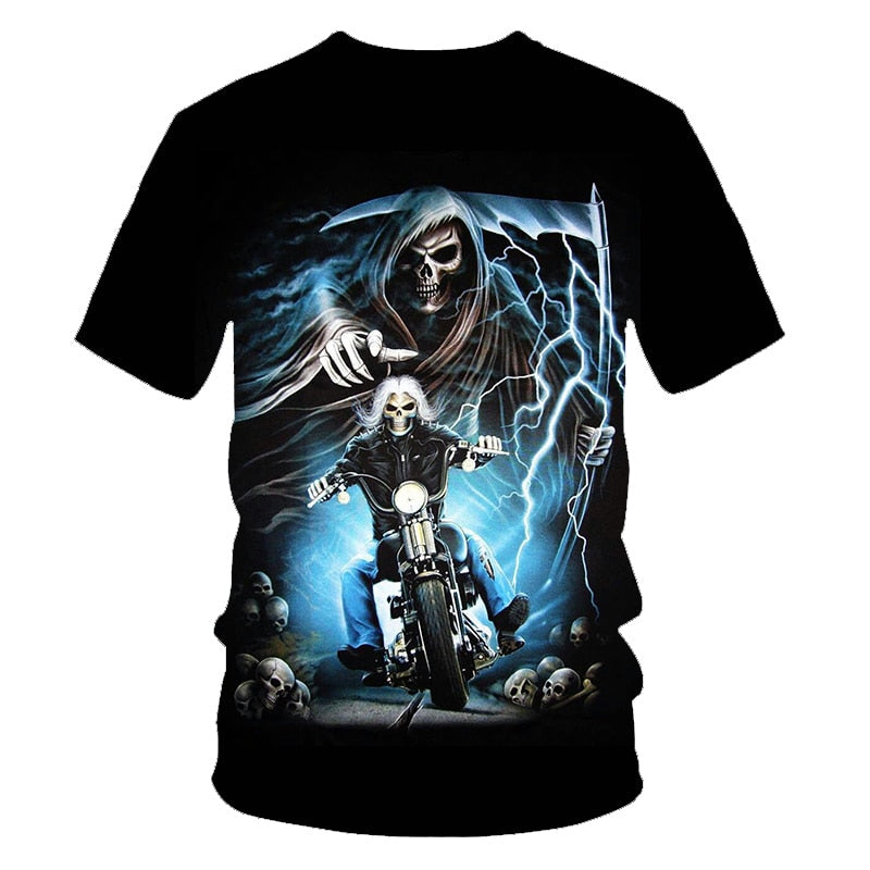 Funny Skull Motorbike 3D T Shirt Summer Hipster Short Sleeve Tee Tops Men/Women Print T-Shirts Casual Homme Short Sleeve Top | Vimost Shop.