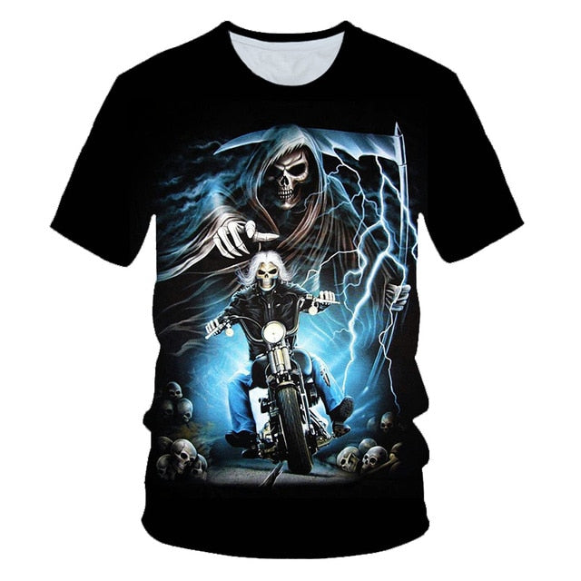 Funny Skull Motorbike 3D T Shirt Summer Hipster Short Sleeve Tee Tops Men/Women Print T-Shirts Casual Homme Short Sleeve Top | Vimost Shop.