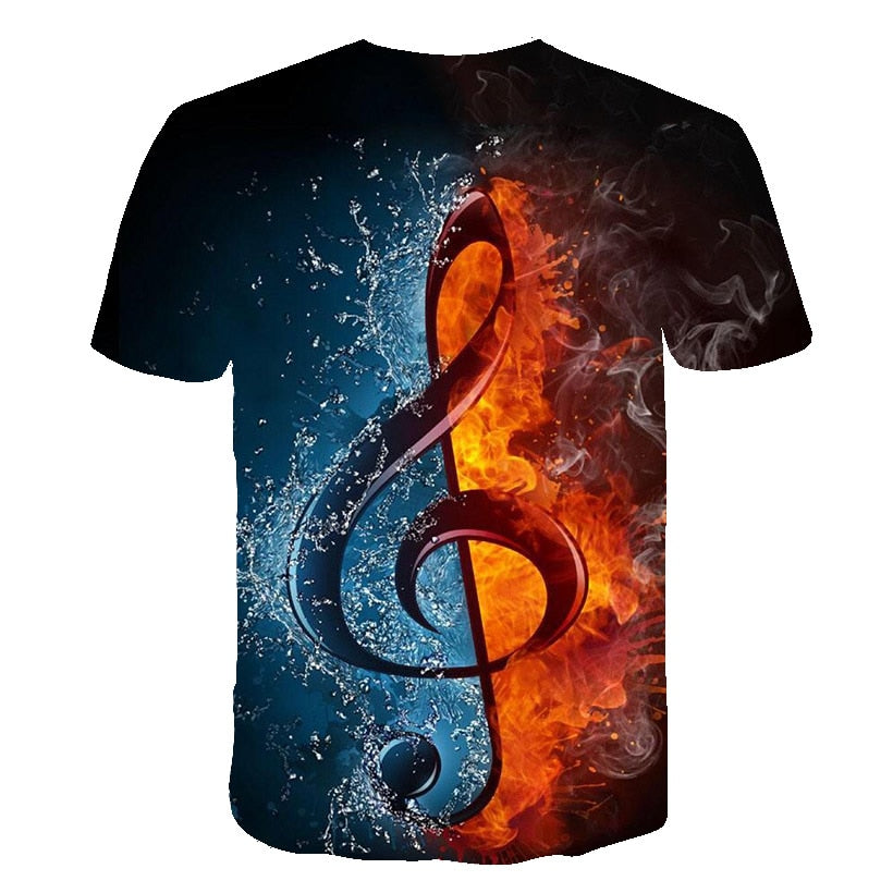 Enthusiastic Music Printed T shirt Men 3d Water Flame YinYang Music Note Tshirt Harajuku Shirt Hip Hop Rock Cool Streetwear Tees | Vimost Shop.