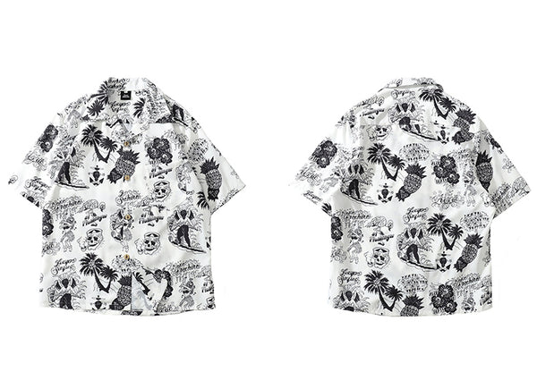 Men Hip Hop Shirt Streetwear Men Hawaiian Shirts Graffiti Skull Harajuku Summer Beach Shirt Casual Tops | Vimost Shop.