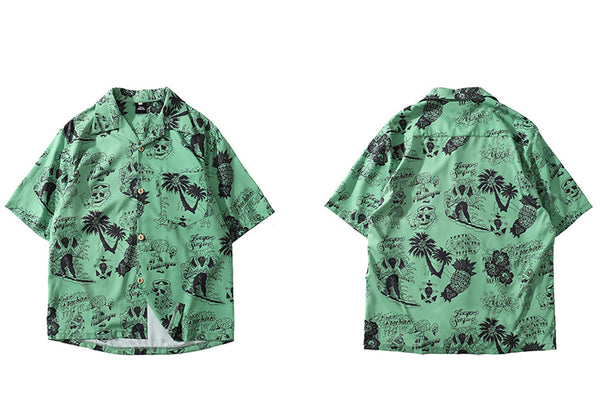 Men Hip Hop Shirt Streetwear Men Hawaiian Shirts Graffiti Skull Harajuku Summer Beach Shirt Casual Tops | Vimost Shop.