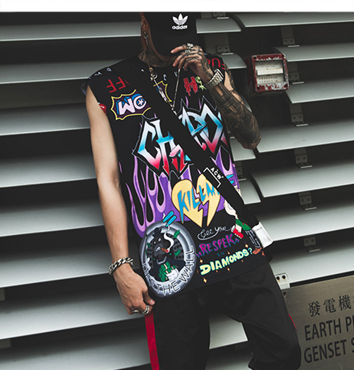Funny Hip Hop Comic Letter Graffiti Fashion Tank Tops Mens Summer Streetwear Casual Cotton Sleeveless Vests | Vimost Shop.