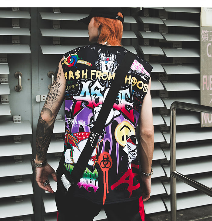 Funny Hip Hop Comic Letter Graffiti Fashion Tank Tops Mens Summer Streetwear Casual Cotton Sleeveless Vests | Vimost Shop.