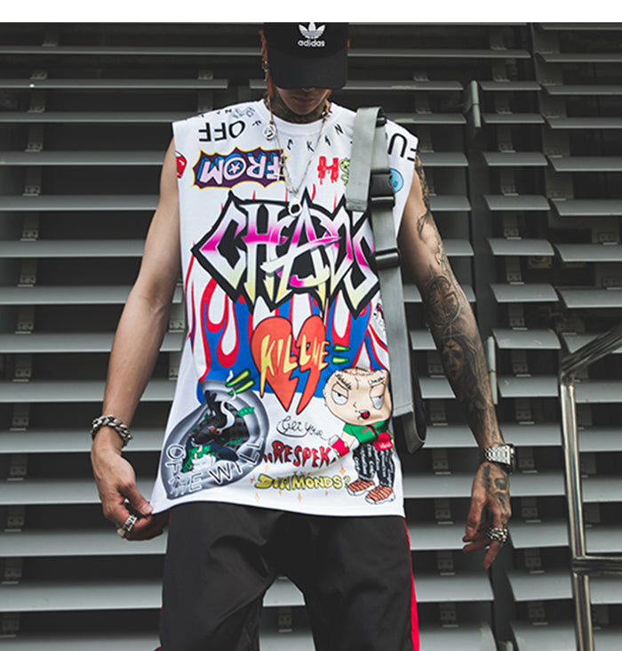 Funny Hip Hop Comic Letter Graffiti Fashion Tank Tops Mens Summer Streetwear Casual Cotton Sleeveless Vests | Vimost Shop.