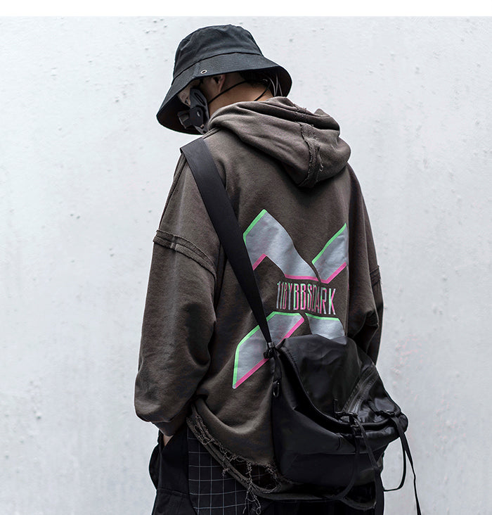 Vintage Hole Letter Printed Hoodie Men treetwear Hip Hop Loose Sweatshirts Techwear Fashion Hoodie Pulover | Vimost Shop.