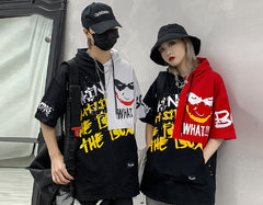 Hip Hop Color Block Smile Letter Print Men T Shirt Harajuku Fashion Streetwear Hooded Casual Cotton Tops Tee | Vimost Shop.